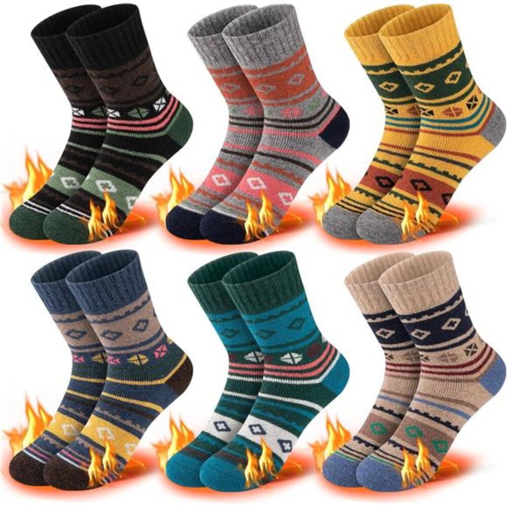 6 Pairs Kids Wool Socks Warm Thick Thermal Cozy Soft Crew Socks